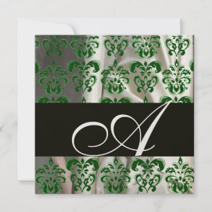 SVART GRÖN VIT SILKE DAMASK MONOGRAM Champagne Inbjudningar