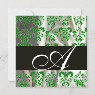 SVART GRÖN VIT SILKE DAMAST TYG MONOGRAM INBJUDNINGAR