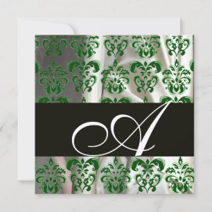 SVART GRÖN VIT SILKE DAMAST TYG MONOGRAM INBJUDNINGAR