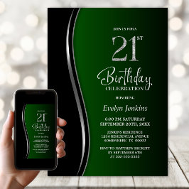 Svart Grönt 21:a födelsedagen Party Inbjudningar