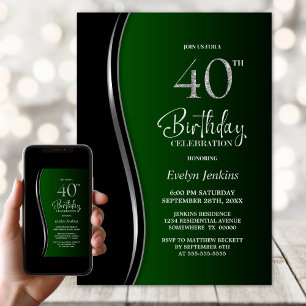 Svart Grönt 40:e födelsedagen Party Inbjudningar