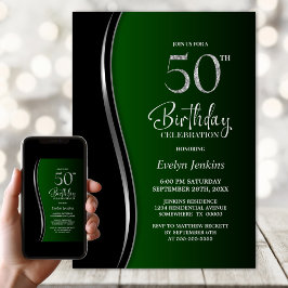 Svart Grönt 50:e Födelsedagsfesten Inbjudningar