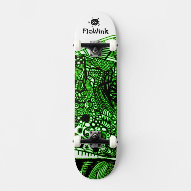 Svart Grönt, Abstrakt Mini Skateboard Bräda 18,5 Cm (Framsida)