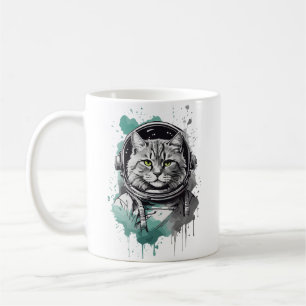 Svart Grönt Astronaut Cat Design Kaffemugg