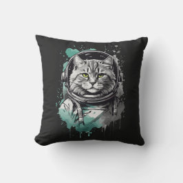 Svart Grönt Astronaut Cat Design Kudde