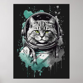 Svart Grönt Astronaut Cat Design Poster