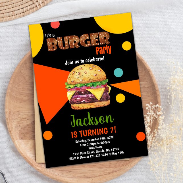 Svart Grönt Burger Birthday-inbjudan Inbjudningar (Black Green Burger Birthday Invitations)