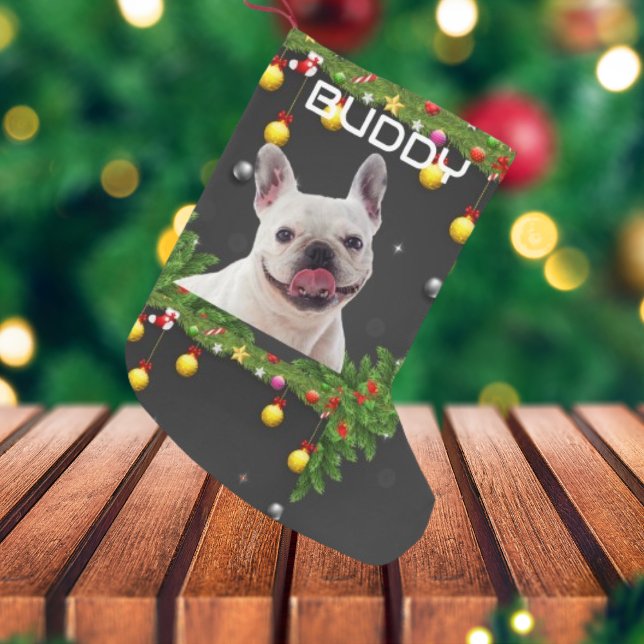 Svart Grönt Julgranar Hund Pet Photo Liten Julstrumpa (Skapare uppladdad)