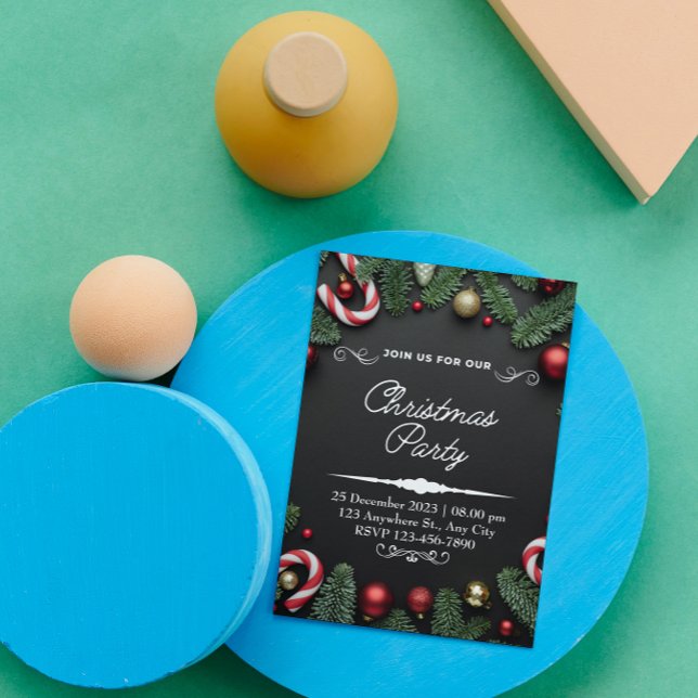 Svart Grönt Julgranar Party-inbjudan Inbjudningar (Skapare uppladdad)