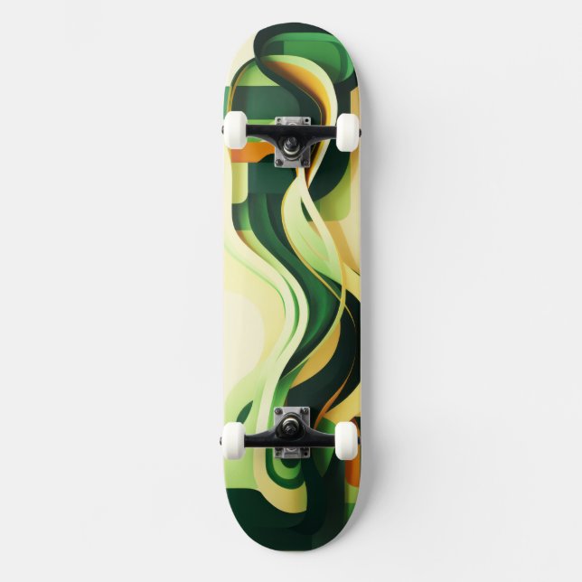 Svart, grönt och gult, kurvformer Skateboard (Framsida)