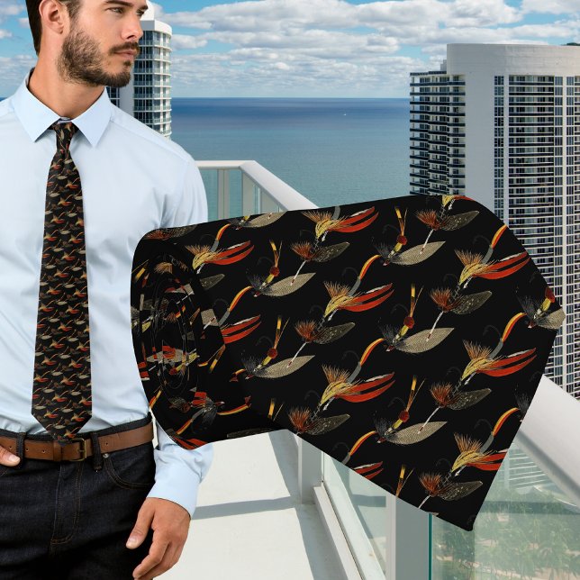 Svart Grönt och Tan Flygfiske Vintage vattenfärg Slips (Skapare uppladdad)