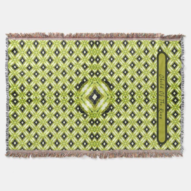 Svart, Grönt och vit romb Mönster Filt (Framsidan)