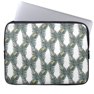 Svart, grönt och vita fjädrar från sällskapsdjur laptop sleeve