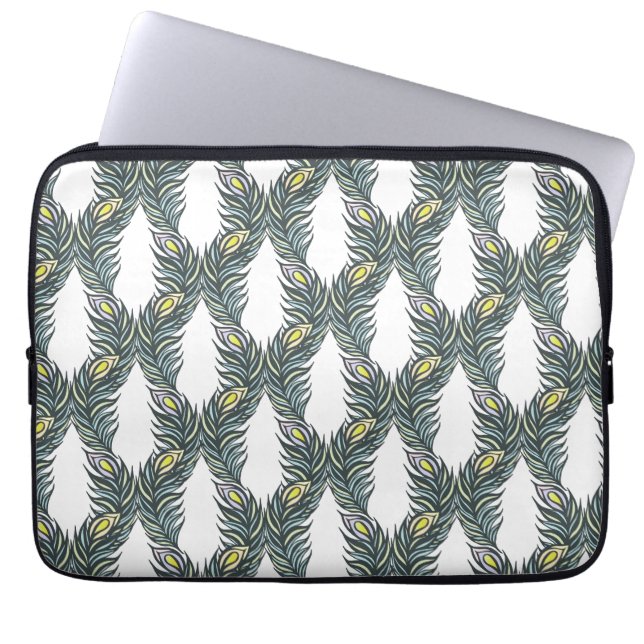 Svart, grönt och vita fjädrar från sällskapsdjur laptop sleeve (Framsidan)