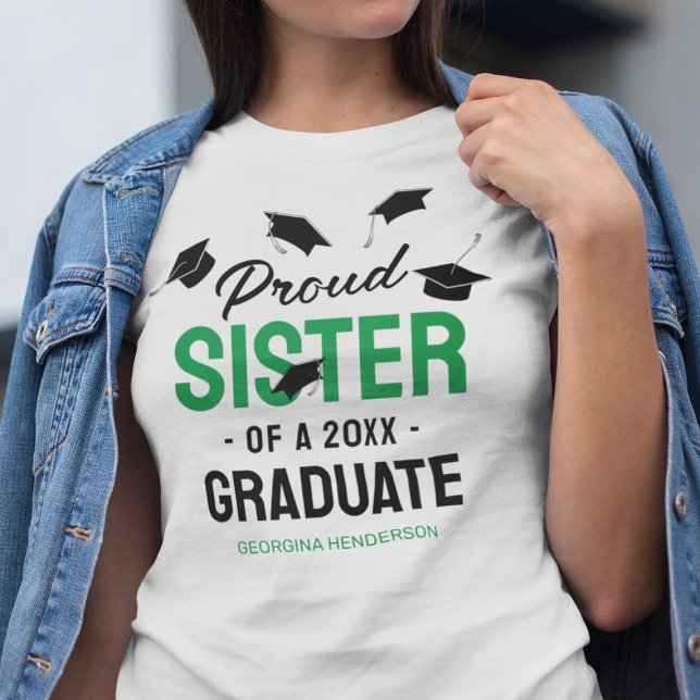 Svart Grönt Proud Sister 2025 Student T Shirt (Skapare uppladdad)