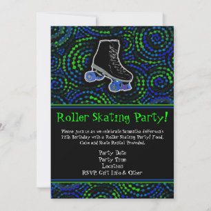 Svart/Grönt - roller Skating Party-inbjudan Inbjudningar