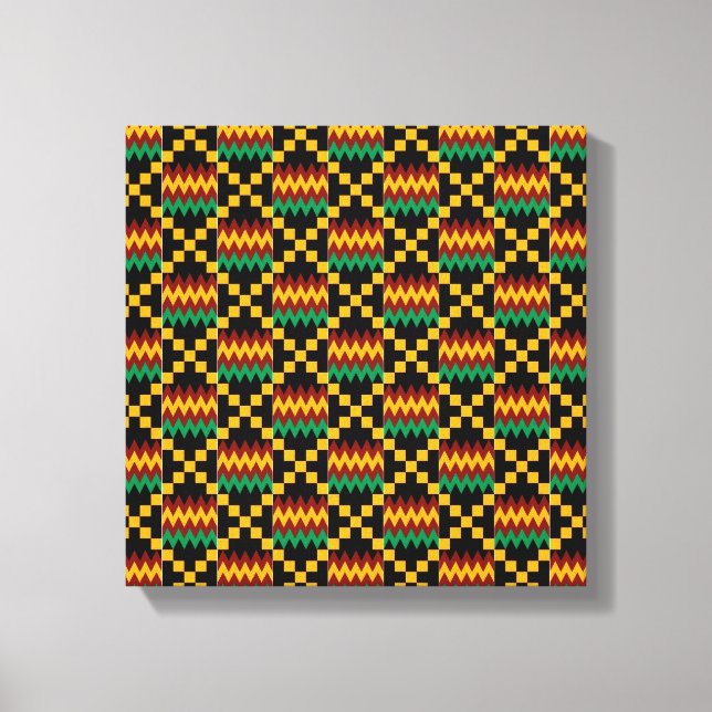 Svart, Grönt, rött och Gult Kente Trasa Canvastryck (Framsida)