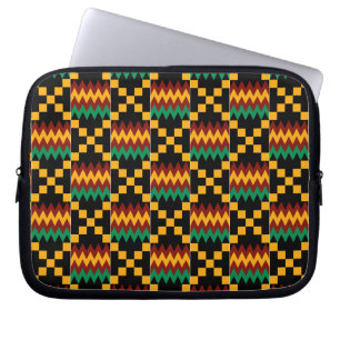 Svart, Grönt, rött och Gult Kente Trasa Laptop Sleeve