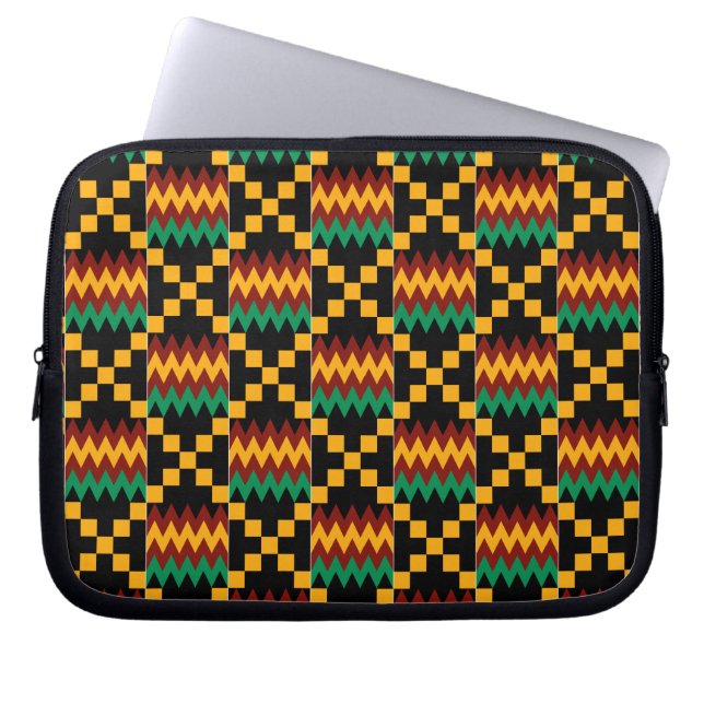 Svart, Grönt, rött och Gult Kente Trasa Laptop Sleeve (Framsidan)