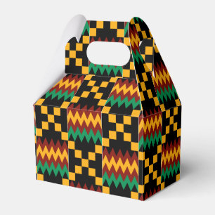 Svart, grönt som, är röda, och gul Kente trasa Presentaskar