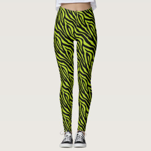 Svart Grönt Zebra tryck Mönster Leggings