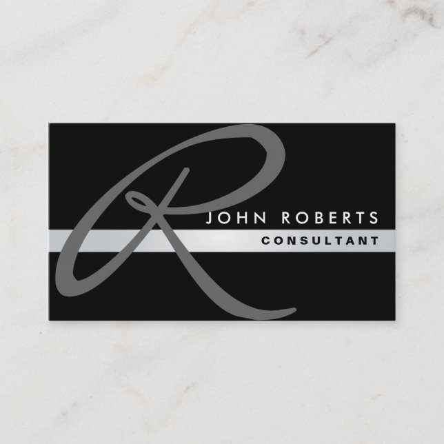Svart Groon, Monogram Professionell Elegant Visitkort (Framsida)