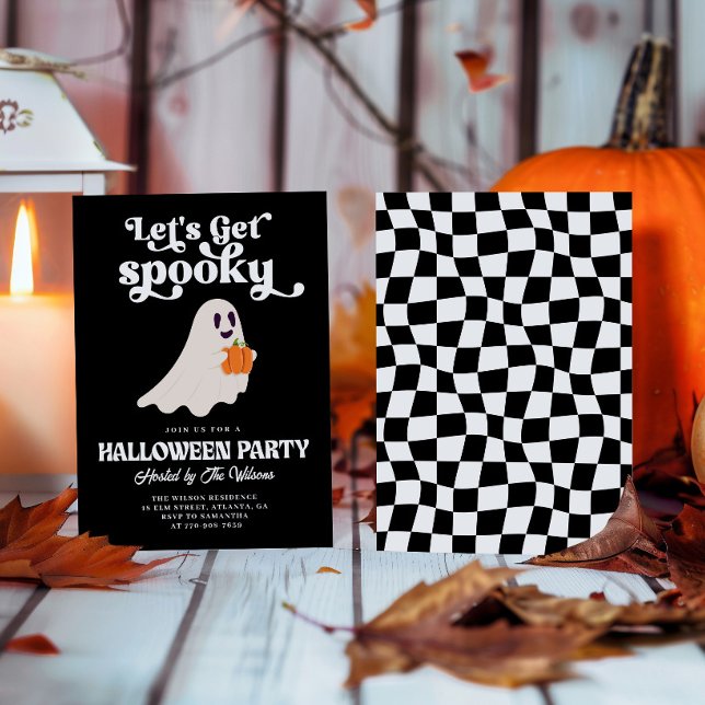 Svart Groovy Spöke Låt Oss Bli Kusliga Halloween Inbjudningar (Skapare uppladdad)