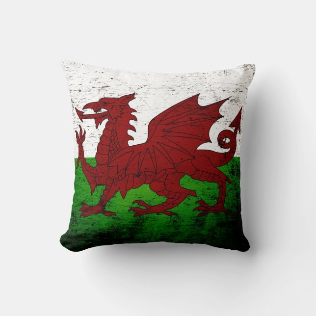 Svart Grunge Wales Flagga Kudde (Framsida)