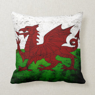 Svart Grunge Wales Flagga Kudde