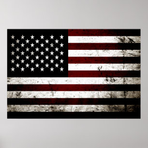 Svart Grungeamerikanska flaggan Poster