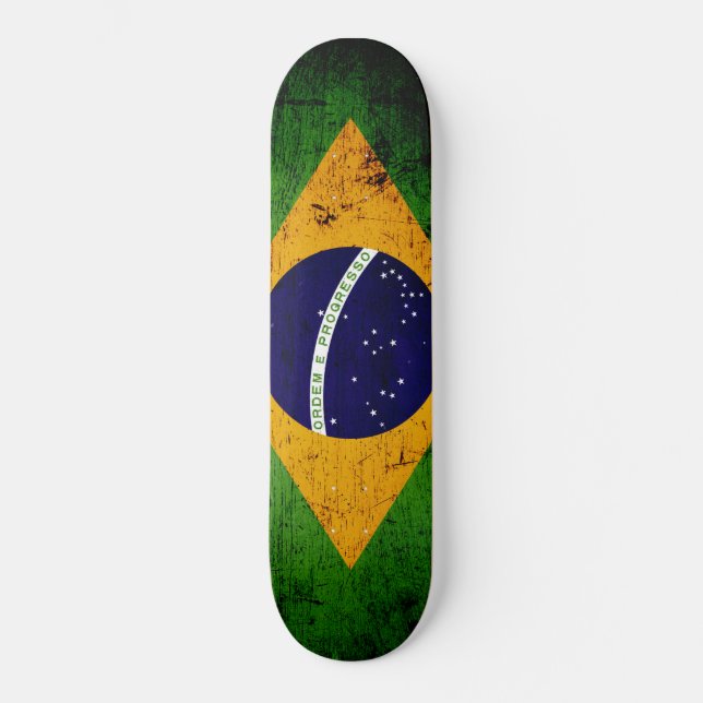 Svart GrungeBrasilien flagga Skateboard Bräda 20 Cm (Framsida)