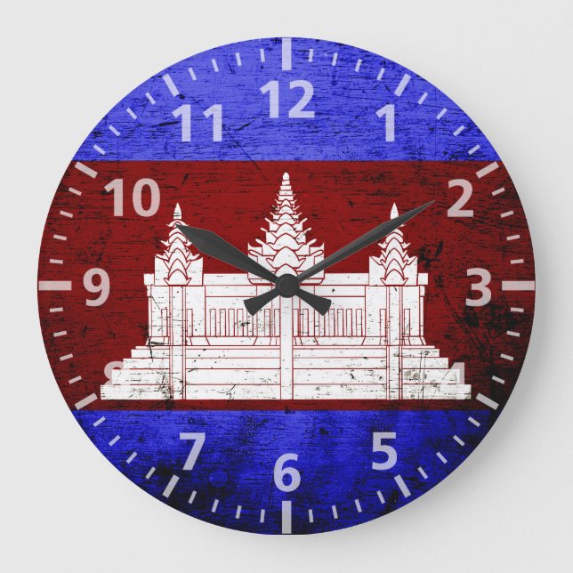 Svart GrungeCambodja flagga Stor Klocka (Framsida)