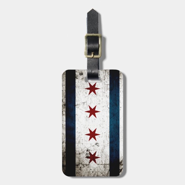 Svart GrungeChicago flagga Bagagebricka (Vertikal Framsida)
