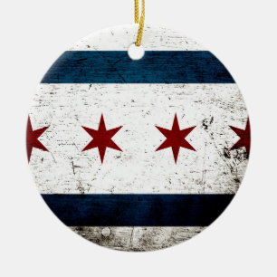 Svart GrungeChicago flagga Julgransprydnad Keramik
