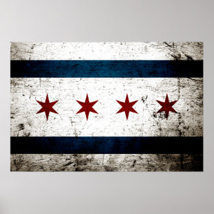 Svart GrungeChicago flagga Poster