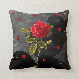 Svart Grungehjärtor med röd ros Kudde