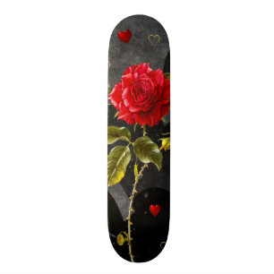 Svart Grungehjärtor med röd ros Skateboard Bräda 21,5 Cm