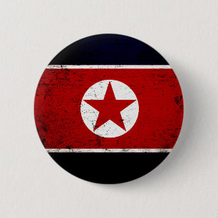 Svart GrungeNordkorea flagga 2 Knapp