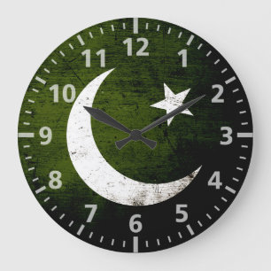 Svart GrungePakistan flagga Stor Klocka