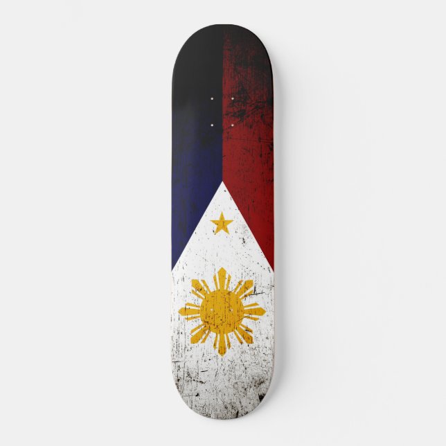 Svart GrungePhilippines flagga Skateboard Bräda 20,5 Cm (Framsida)