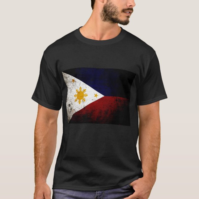Svart GrungePhilippines flagga T Shirt (Framsida)
