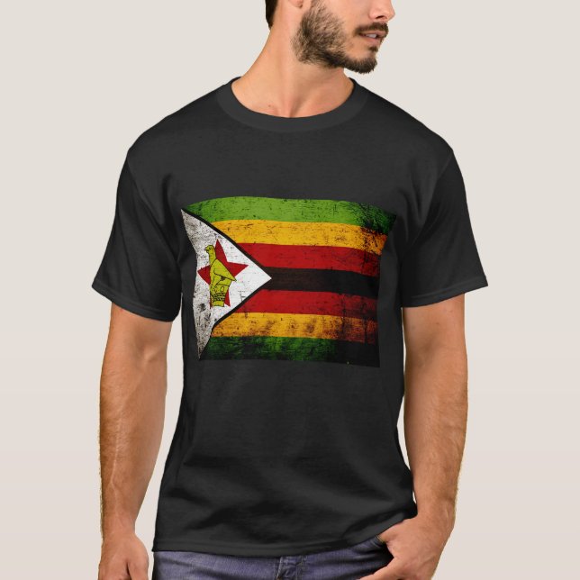 Svart GrungeZimbabwe flagga T-shirt (Framsida)