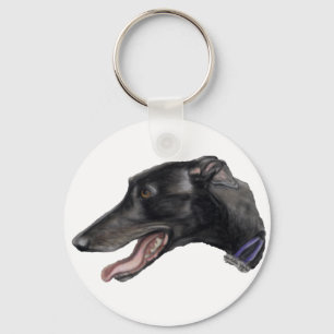 "Svart Gryhound" hundkonst Keychain Nyckelring