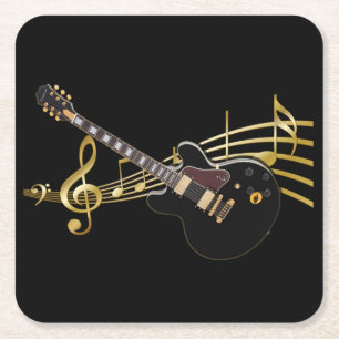 Svart Guitar Music Underlägg Papper Kvadrat