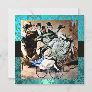 SVART GUL BLÅ CYKEL BRÖLLLOP DAMASK MONOGRAM INBJUDNINGAR