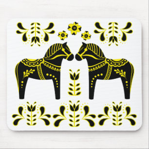 Svart/gul Folk Dala häst/Folk Friesian Musmatta