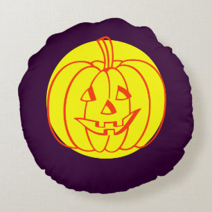 Svart gul lila dödskallar katt måne Halloween Rund Kudde