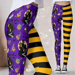 Svart Gul Lila Häxhus Halloween Outfit Leggings