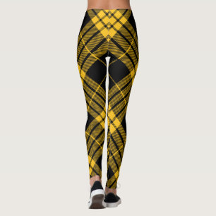 Svart gul moderiktig diagonal Tartanpläd Leggings