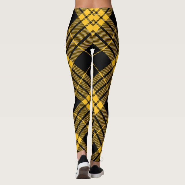 Svart gul moderiktig diagonal Tartanpläd Leggings (Baksida)